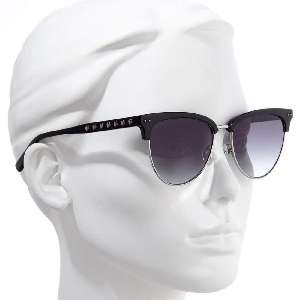 Rebecca Minkoff 1/S Tilden Half-Rimmed Browline Sunglasses; Black w/Silver Studs